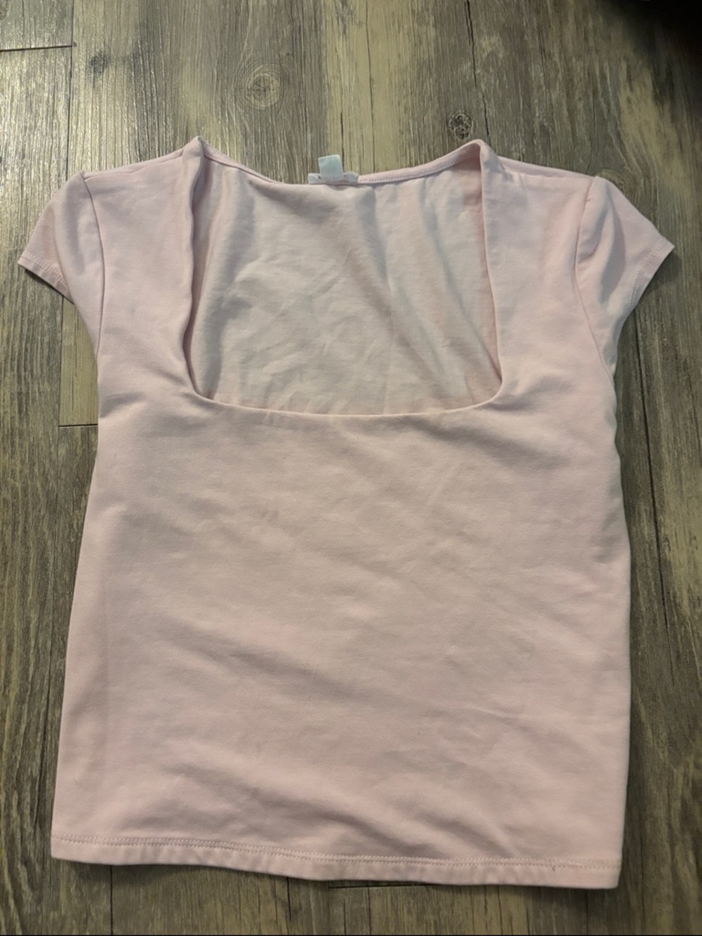 Garage Light Pink Square-Neck Short Sleeve Top